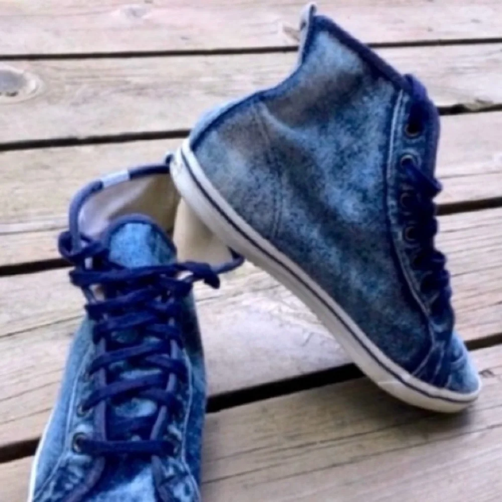 WESTIES Shoes Sneakers High Top Vintage Retro Acid Wash Blue Denim Size 7
